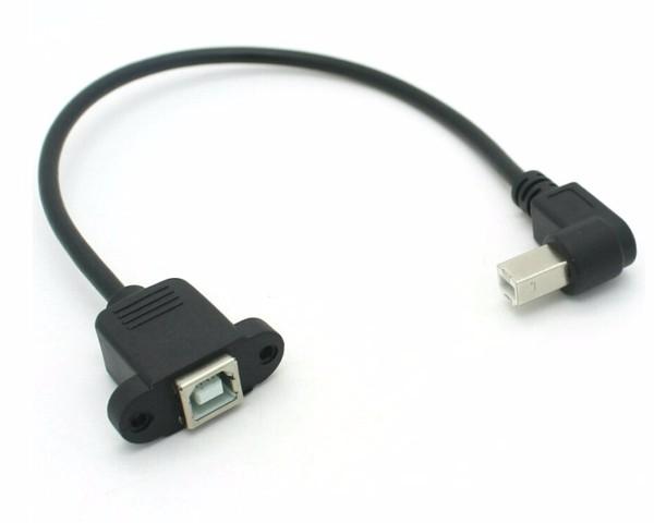 10pcs/lot free shipping Right Angle 30CM USB Type B male to USB B female Printer Panel Mount Extension Sync Cable Cord