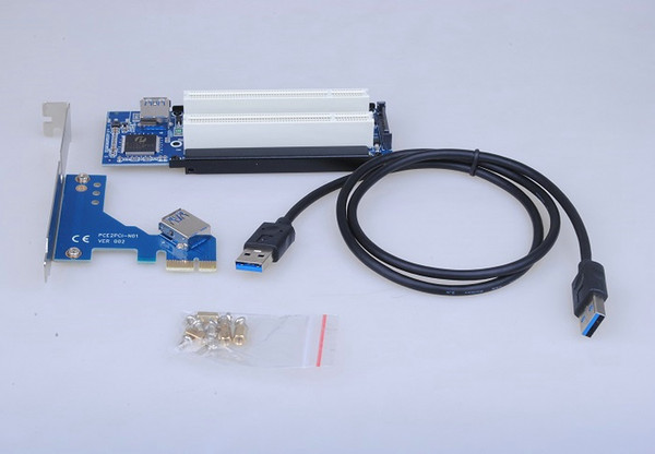 15pcs/lot PCI-E Express X1 to Dual PCI Riser Extend Adapter Card With USB 3.0 Cable