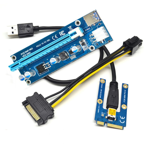 MINI PCI-E to 16X PCI-E Express Extender USB 3.0 Riser Card with USB 3.0 Extender Cable Power Supply SATA 6Pin Cable,50pcs/lot