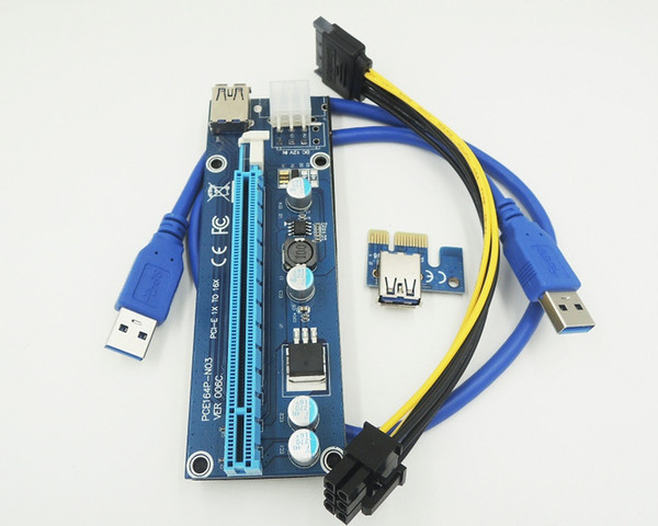 10pcs/lot PCI-E Express 1X to 16X USB 3.0 Riser Card with USB 3.0 Extender Cable Power Supply SATA 6Pin Cable 60cm