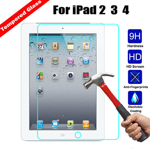 For iPAD Tempered Glass Screen Protector For Ipad 2/3/4 Ipad mini Film Tablet Screen Protector 9H 0.4MM Tempered Glass Retail Package