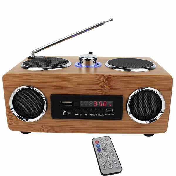 Multifunctional Handmade Bamboo Portable Speaker Mini Hi-Fi Bamboo Wood Boombox TF/USB Card Speaker FM Radio with Remote Control MP3 player