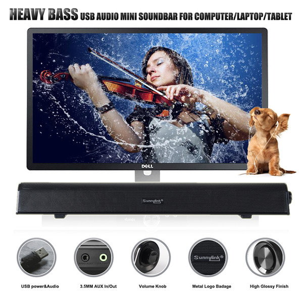 NEW HEAVY BASS USB SOUNDBAR SPEAKER , MINI SOUND BAR COMPUTER SPEAKER, WITH USB/AUX IN/AUX OUT , SLIMLINE DESIGN OUTPUT POWER 10 WATTS