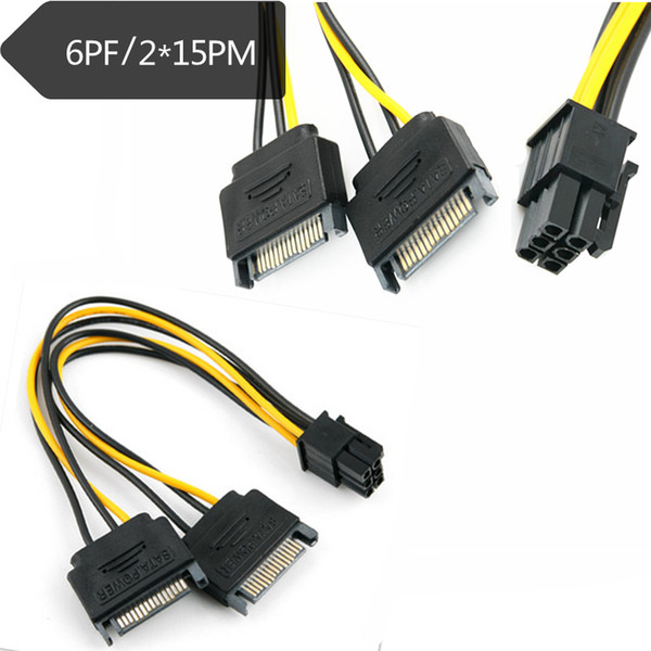 Dual 15 Pin 2 SATA To 6 Pin PCI EXPRESS PCI-E Sata Graphics Converter Adapter Video Card Power SATA Cable Cord 200pcs/lot