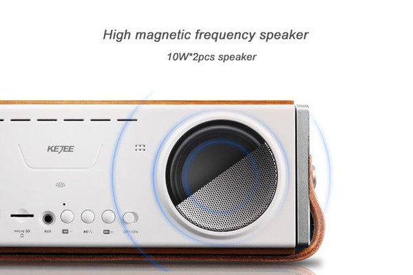 Computer Speakers Wireless Bluetooth 4.1+EDR 3600mAh battery Wooden case Heavy Bass Portable with Leather handle 20W Subwoofer