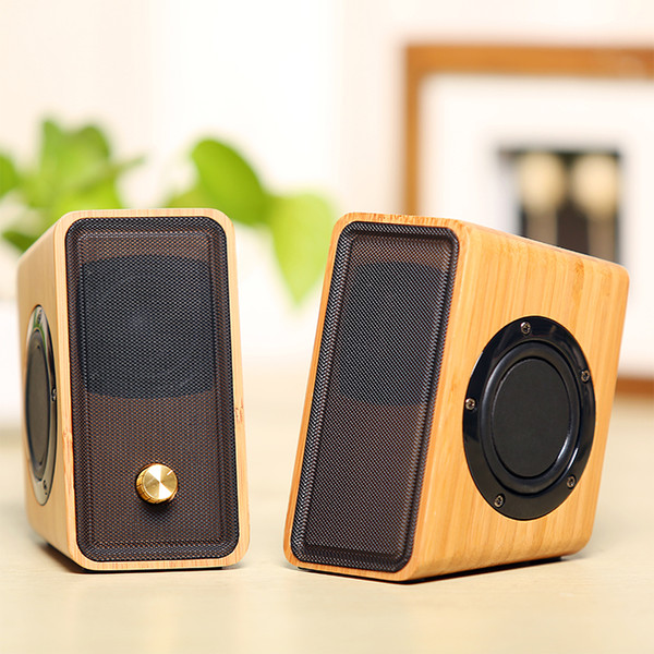 Natural Bamboo Hi-fi Multimedia Bass Stereo computer Speaker Full Bamboo Subwoofer 2.0 Desktop Wooden wood Speaker for PC/Laptop/Cell phones