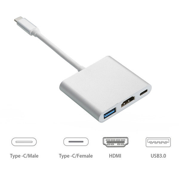 Multifunctional 3 in 1 USB-C Hub USB 3.0 HDMI TV Video Type-C Adapter for Tablet 10pcs/up