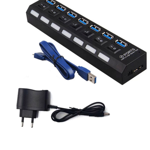 NEW USB 3.0 Super Speed 5Gbps 7 Ports USB 3.0 Splitter With On / Off Switch Platoon insert for Computer Peripherals