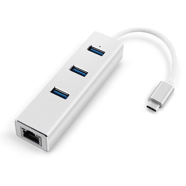 hot-3-Port USB-C to USB 3.0 Aluminum Portable Data Hub 1000 Mbps 1 Gigabit Network Adapter Ethernet Port, Compatible MacBook P