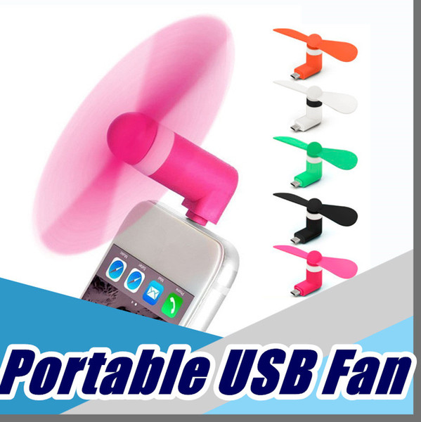 3 2 in 1 Portable Large Wind Mute Mini USB Cooling Fan For iPhone 5 5s 5c 6 6 plus 6s 6s plus 7 8 X For Samsung Android Type C Phone A-USB