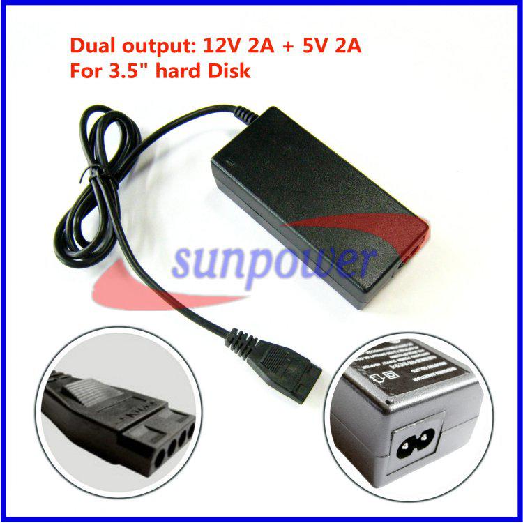 10PCS/LOT 12V/2A+5V/2A Dual Output Power Adapter Supply for hard disk drive, HDD CD/DVD-ROM with 4PIN SATA Port