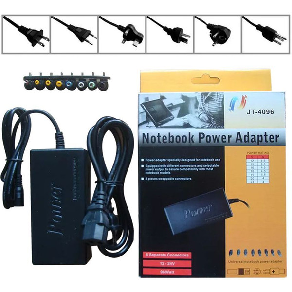 Free Shipping Hot Universal 96W Laptop Notebook 15V-24V AC Charger Power Adapter With 8 Connectors