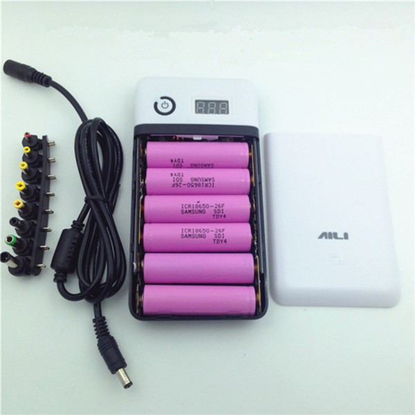 5V/9V/12V/19V/21V output mobile note book power bank box 18650 battery case box to DIY + 6pcs 2600mAh batteries