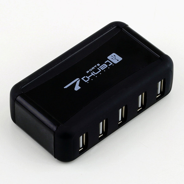 High Speed 7 Port USB 2.0 Hub with AC Power Adapter For Laptop PC Computer EU Plug Black Wholesale