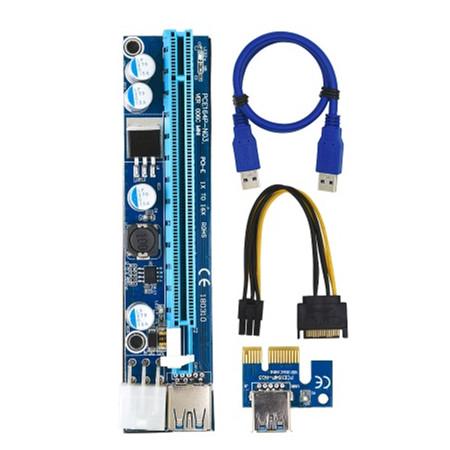 New VER 006C PCI-E PCI E Express 1X to 16X Riser Card +USB 3.0 Extender Cable SATA 15 Pin 6 Pin Power Cable 60CM for bitcoin mining