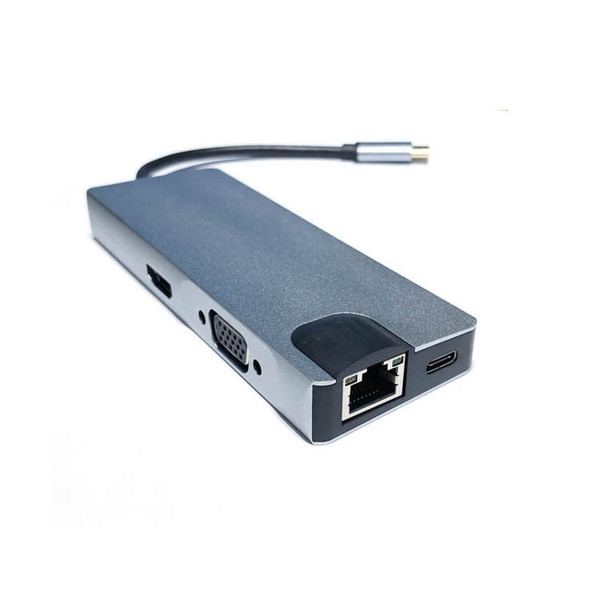 TYPE-C Multifunction 8in1 HDMI/VGA/RJ45/2*USB/SD/TF/PD HUB Adapter Cable