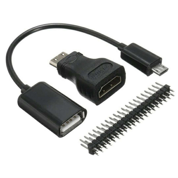 3 in 1 Raspberry Pi Zero Adapter Kit Mini HDMI to HDMI Adapter + Micro USB to USB Cable+ GPIO Header for Raspberry Pi Zero W 1.3