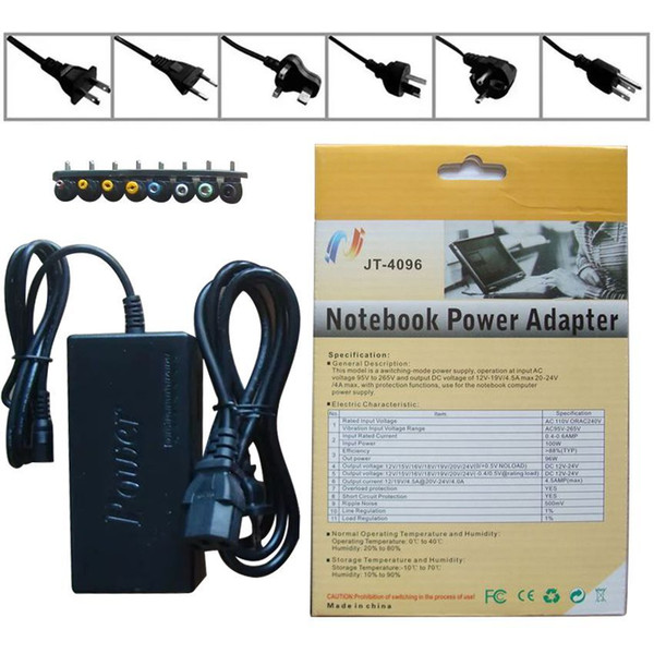 Newest Universal 96W 4.0A DC Laptop Notebook AC - DC Charger Power Adapter 12V/16V/20V/24V with US EU AU UK Plug 50pcs Free Shipping