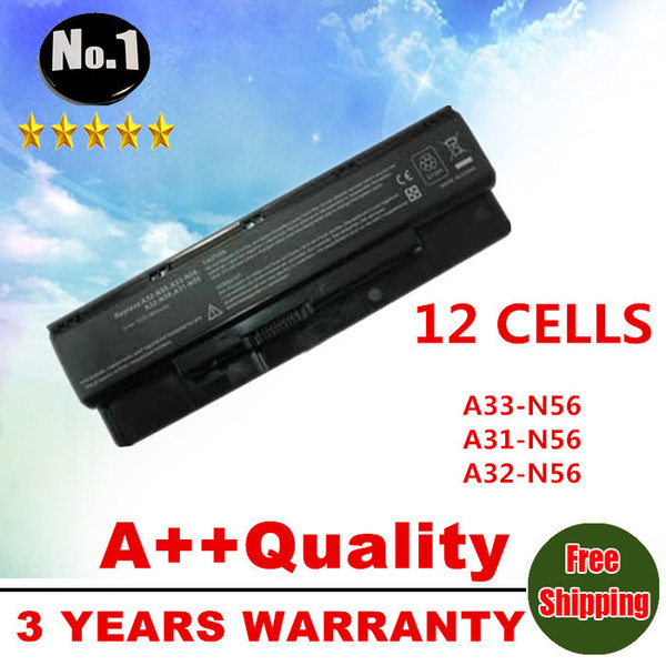 Wholesale-WHOLESALE New 12cells Laptop battery For asus N46 n46v N46VJ N56 N56D N56V N76 N76V A31-N56 A32-N56 A33-N56