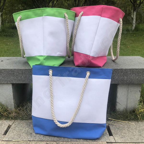 Women Canvas Handbags Patchwork Color Striped One Shoulder Bags Hemp Rope Shoulder Belt Beach Travel Shipping Bags A52005