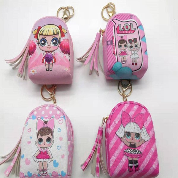 Surprise Girls Coin Purse Bags Cartoon Printed Tassel Wallet Purse Designer Handbags Girl Princess Mini Cartoon PU bag 7 Color C51702