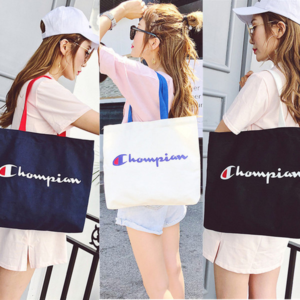 Women Champion Bag Letter Print Canvas Bag Large Capacity Shoulder Bags Outdoor Sports Travel Handbags Storage Bags Cheap C423