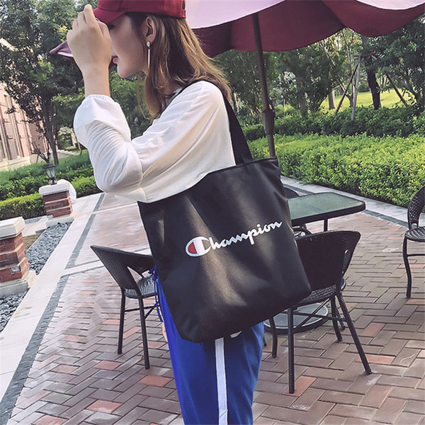 Women Champion Canvas Bag Letter Simple Style Shoulder Bag Large Capacity Handbag Classic Black White Fashion Travel Shopping Bags C3191