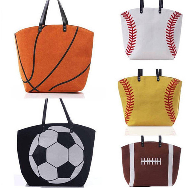 Baseball Canvas Handbag Softball Soccer Pattern Women Handbags Tote Large Capacity Storage Bags Travel Sports One Shoulder Bags Hot A22803