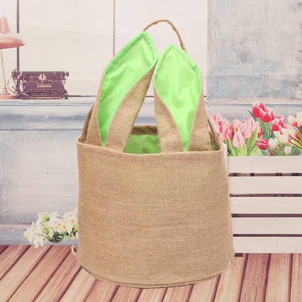 DIY Easter Baskets Burlap Barrel Shaped Cylindric Rabbit Bags Bunny Storage Bag Jute Rabbit Ears Basket Cute Rabbit Ears Handbag Decor Gifts