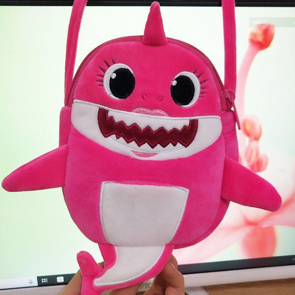 INS Baby Shark Cartoon Coin Purse Fanny Pack Kids Fuzzy Messenger Bag Cute Shark Doule Layers Zipper Bag Children Plush Crossbody Bag A41501