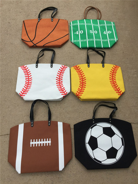 Baseball Canvas Handbag Softball Soccer Pattern Women Handbags Tote Large Capacity Storage Bags Travel Sports One Shoulder Bags A22803