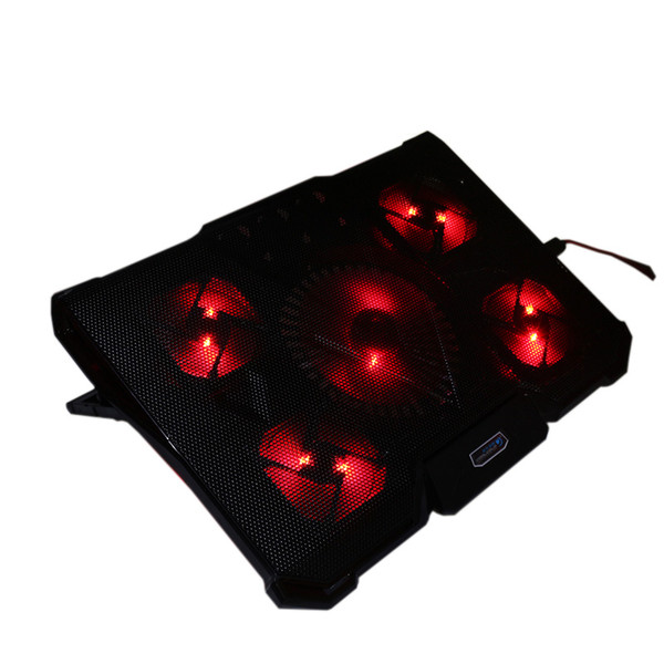 Wholesale-New Notebook PC Cooler Cooling Pad Air-cooled 5 LED Fans 2 USB Ports Adjustable Holder For 12-17 inch Laptop Cooling Stand