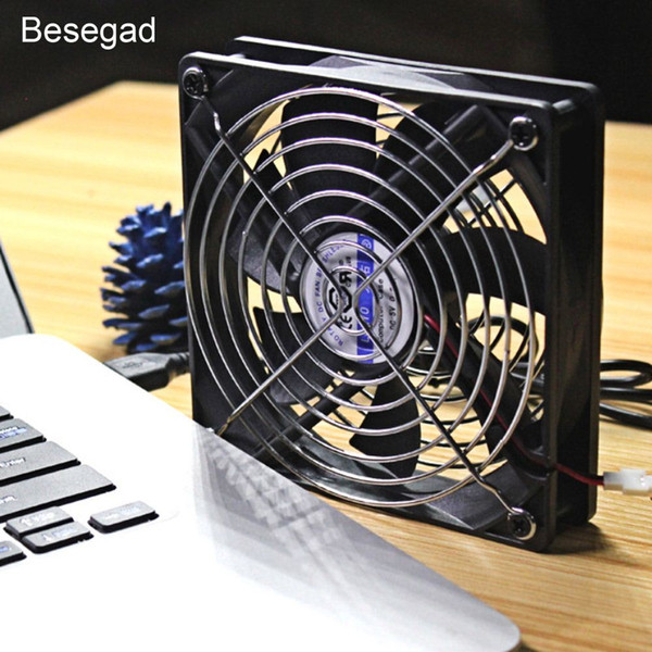 Besegad USB 1500RPM Cooler Cooling Fan with Blue LED Light for TV Box Router Play Station PC Computer Laptop 120*120*25mm