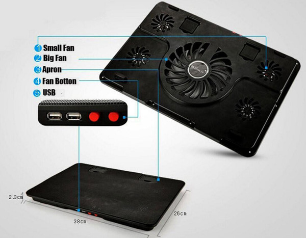 14 15.6 inch laptop cooling pad 5 fans USB notebook cooler cooling base powerful