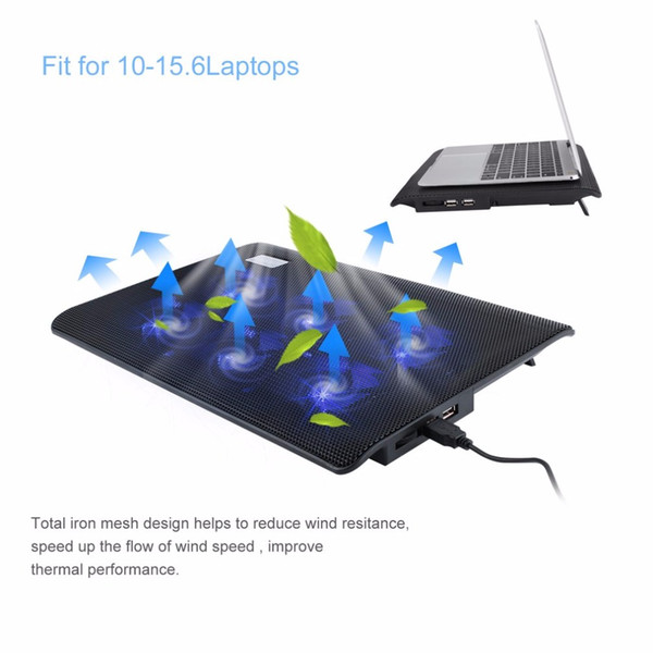 6 Fans USB Laptop Cooler Base Comfortable Ergonomic Design Super Mute Laptop Notebook Fan Plate for less than 15.6 inch