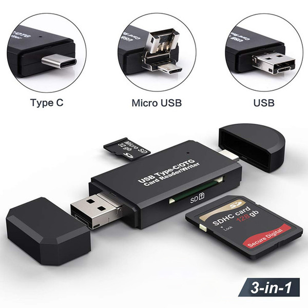 SD Card Reader USB C Card Reader 3 In 1 USB 2.0 TF/Mirco SD Smart Memory Card Reader Type C OTG Flash Drive Cardreader Adapter