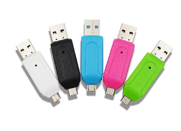 2 in 1 USB Male To Micro USB Dual Slot OTG Adapter With TF/SD Memory Card Reader For Samsung HTC Smartphone