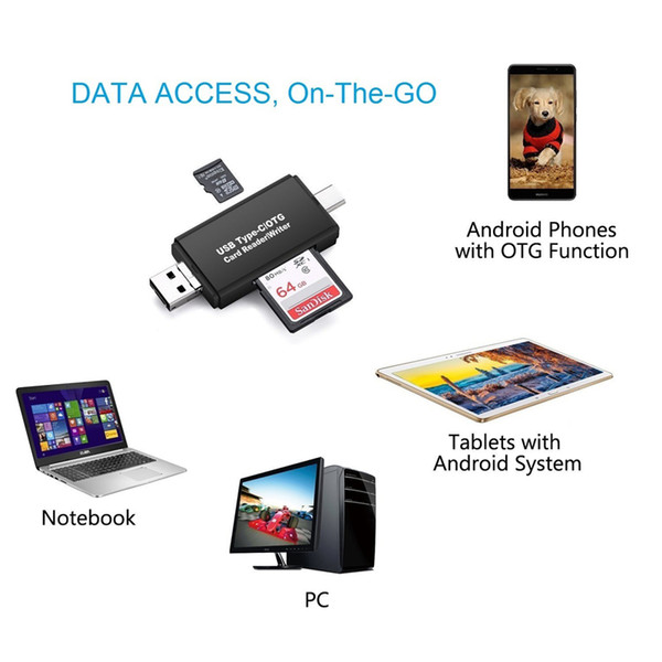 3 In 1 USB 2.0 3.0 SD Card Reader Type C Micro V8 OTG Adapter For Samung S10 Huawei phone pc