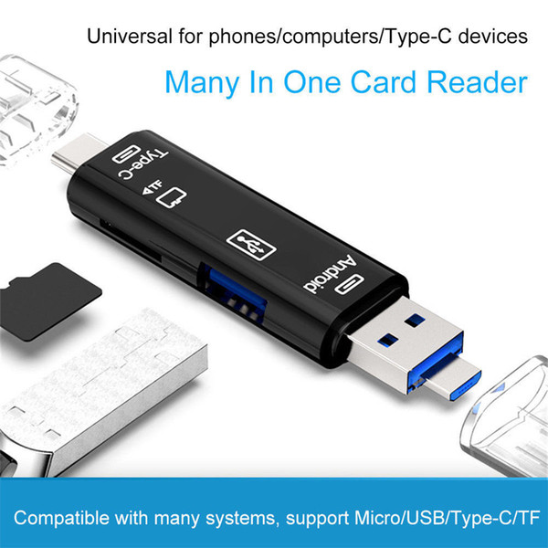 5 in 1 Micro SD Memory Card Reader Adapter Type C Micro USB SD Memory Card Adapter for MacBook Laptop USB 3.0 SD/TF OTG Card Reader