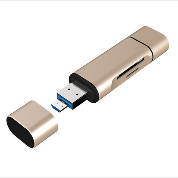 3 in 1 USB Type C Card Reader Micro USB &USB Flash Drive Card Reader Adapter for PC Android Mobile Tablets C0023 Gold