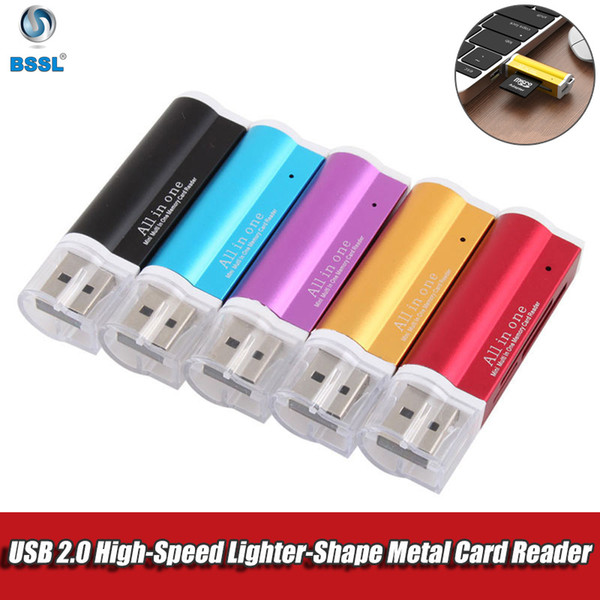 All In one USB 2.0 Lighter Shaped Aluminum Alloy Memory Card Reader for Micro SD/TF M2 MS/MS SDHC Free shipping