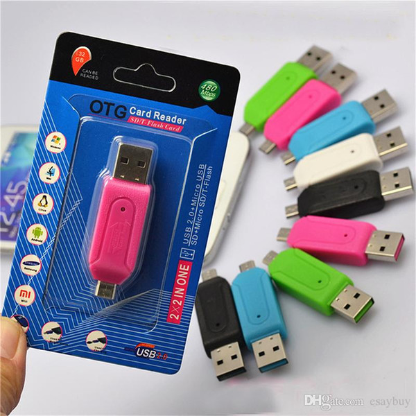2 in 1 USB Male To Micro USB Dual Slot OTG Adapter With TF/SD Memory Card Reader 32GB with retail package For Smartphone Tablet Samsung