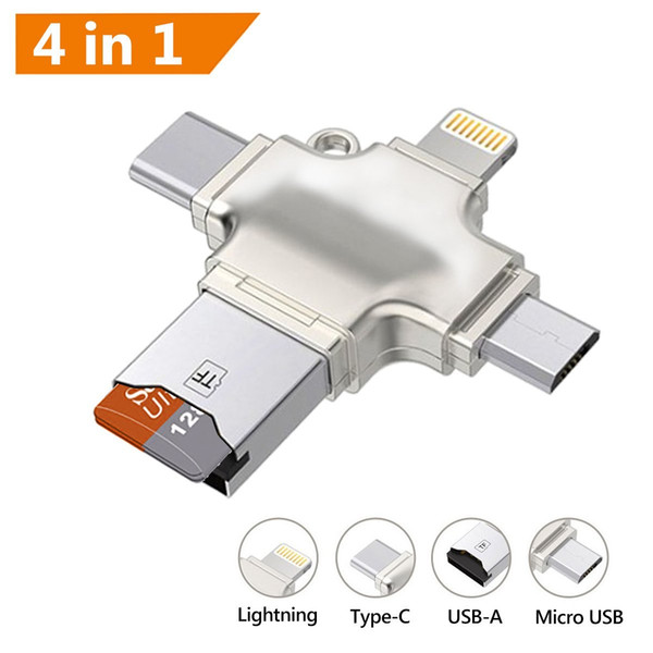 New Stylish 4 in 1 Micro USB Type C OTG TF Exter Memory Card Reader for IOS iPhone Android Samsung Phones