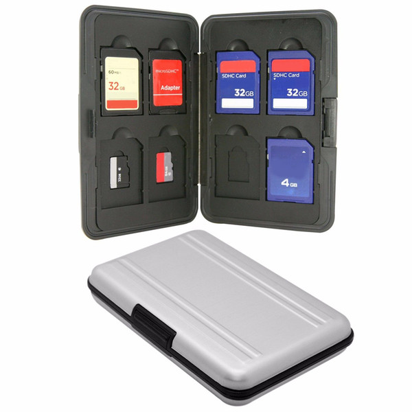 Portable Hot Sale Silver Micro SD Card Holder Memory Card Case Protector Aluminum case 8 solts for SD/ SDHC/ SDXC/ Micro SD