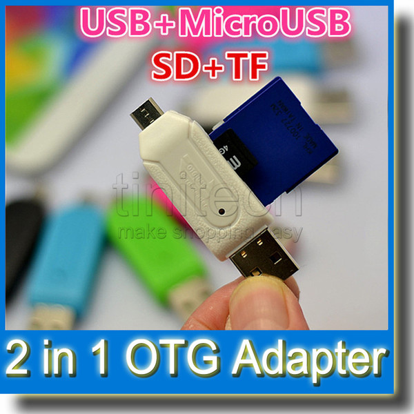 USB Male To Micro USB 2 in 1 OTG Adapter with TF/SD Memory Slots Card Reader for Android Smartphone Tablet Samsung Google