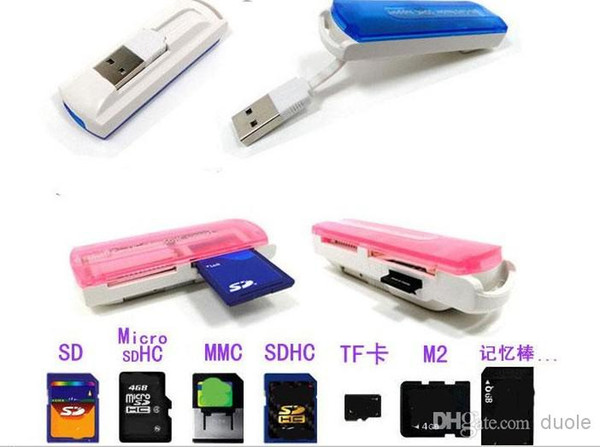 Free DHL Small spacecraft Micro SD TF M2 camera, SD Memory Stick M2 MINI SD Card Reader Multi Cards In 1