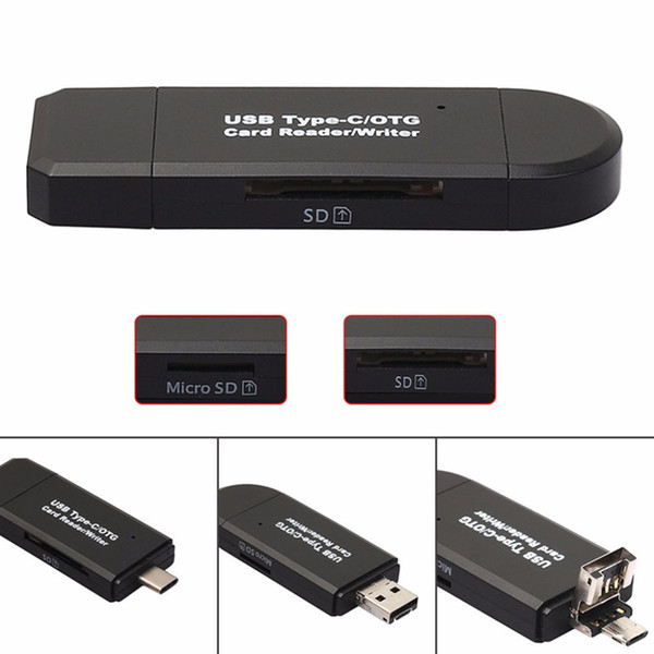 Micro USB to 2 Slot TF SD Type C Card Reader Universal 3 in1 OTG Type-C Card Reader for Smartphone PC