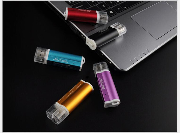 Four in one multi function USB2.0 card reader TF wholesale multi in one SD Card mini aluminum alloy card reader