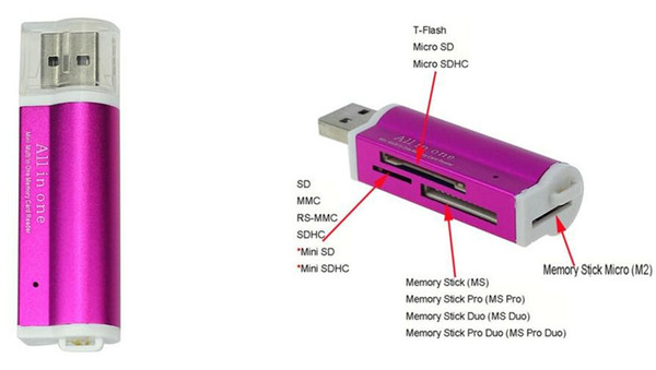 All in one USB 2.0 SD card reader Multi Memory Card Reader for Micro SD/TF M2 MMC SDHC MS free shipping