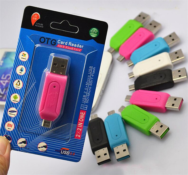 2 in 1 USB Male To Micro USB Dual Slot OTG Adapter With TF/SD Memory Card Reader 32GB with retail package For Smartphone Tablet huawei